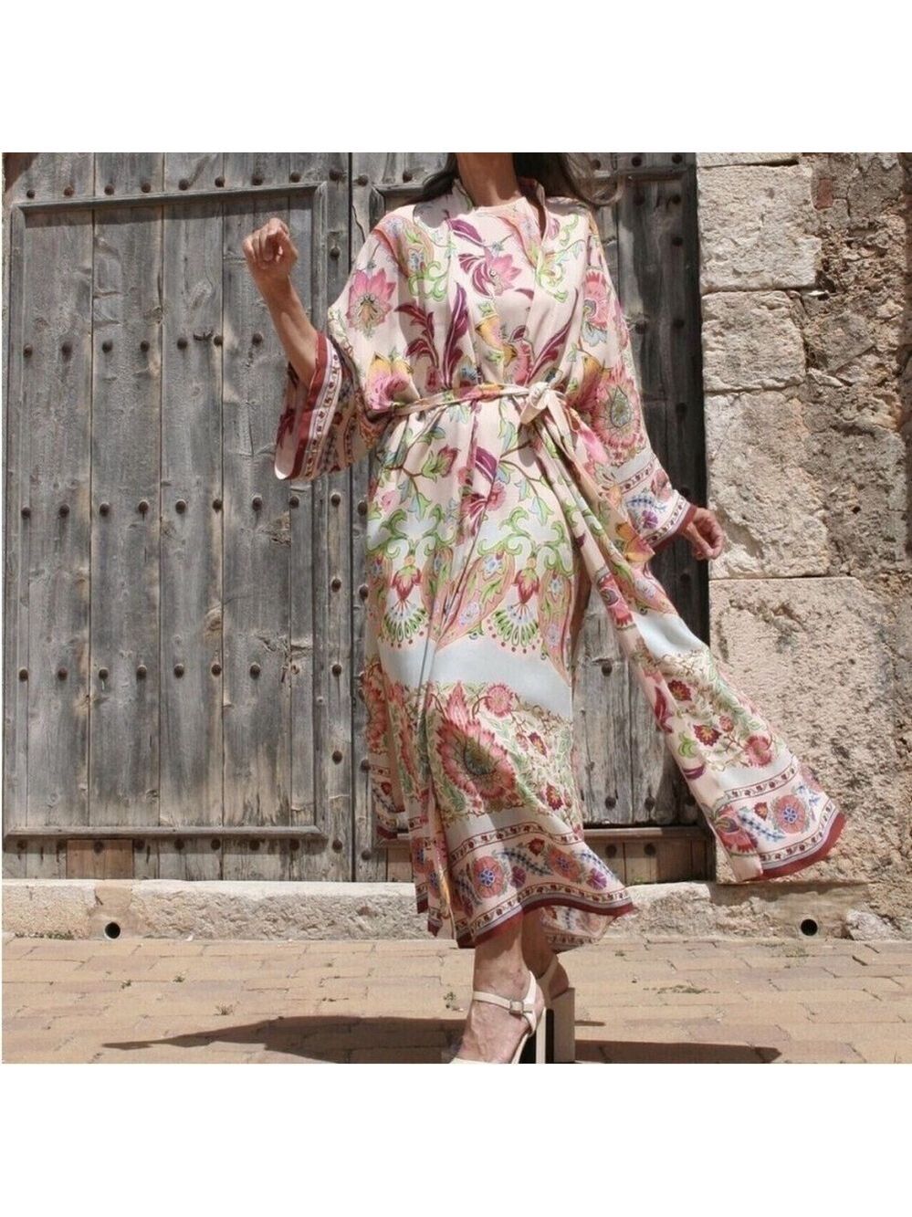 Zara Silky Floral Long Kimono Dress - Picture 3 of 10
